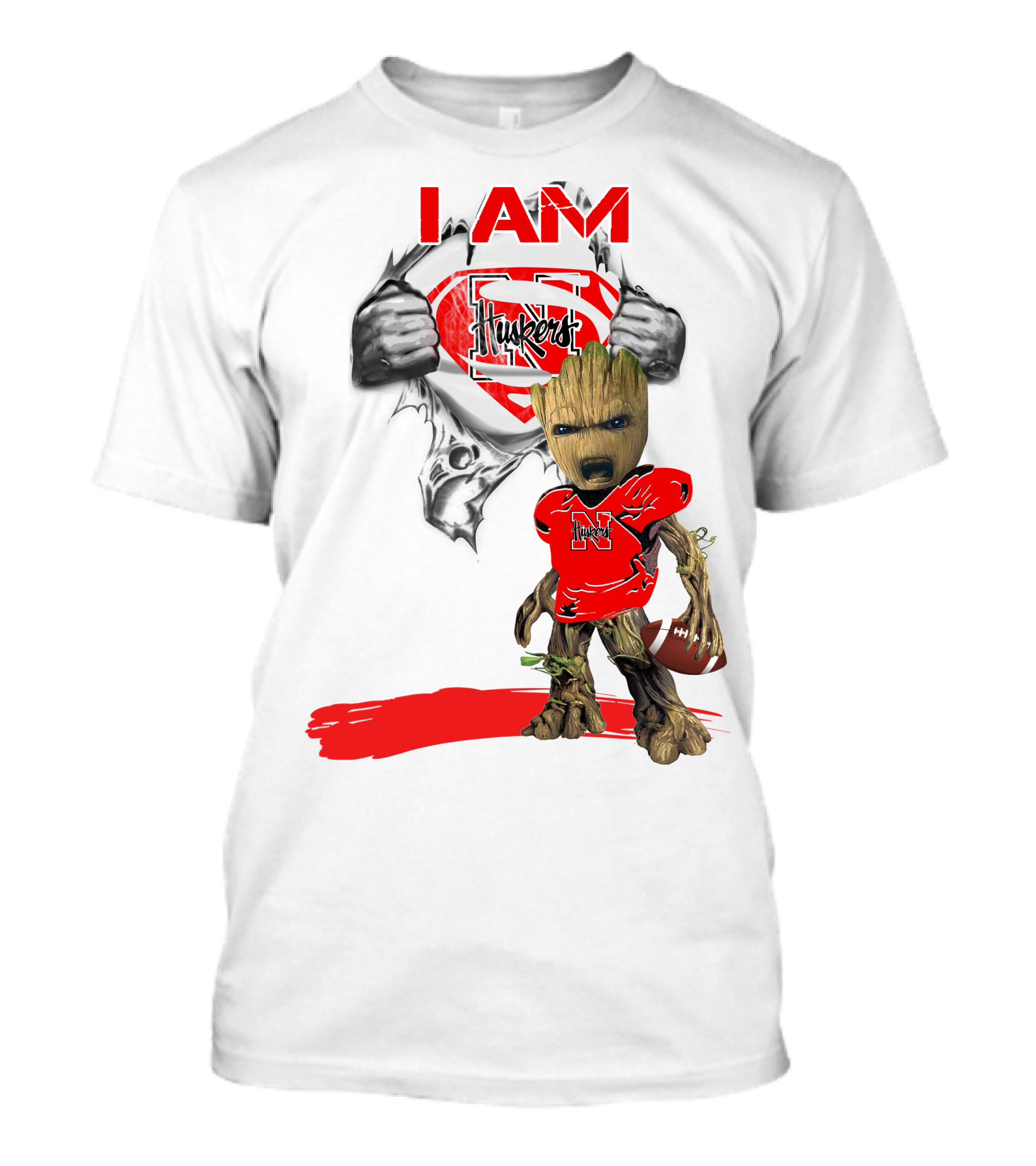 I Am Husker Baby Groot Superman Cornhuskers Football T-Shirt