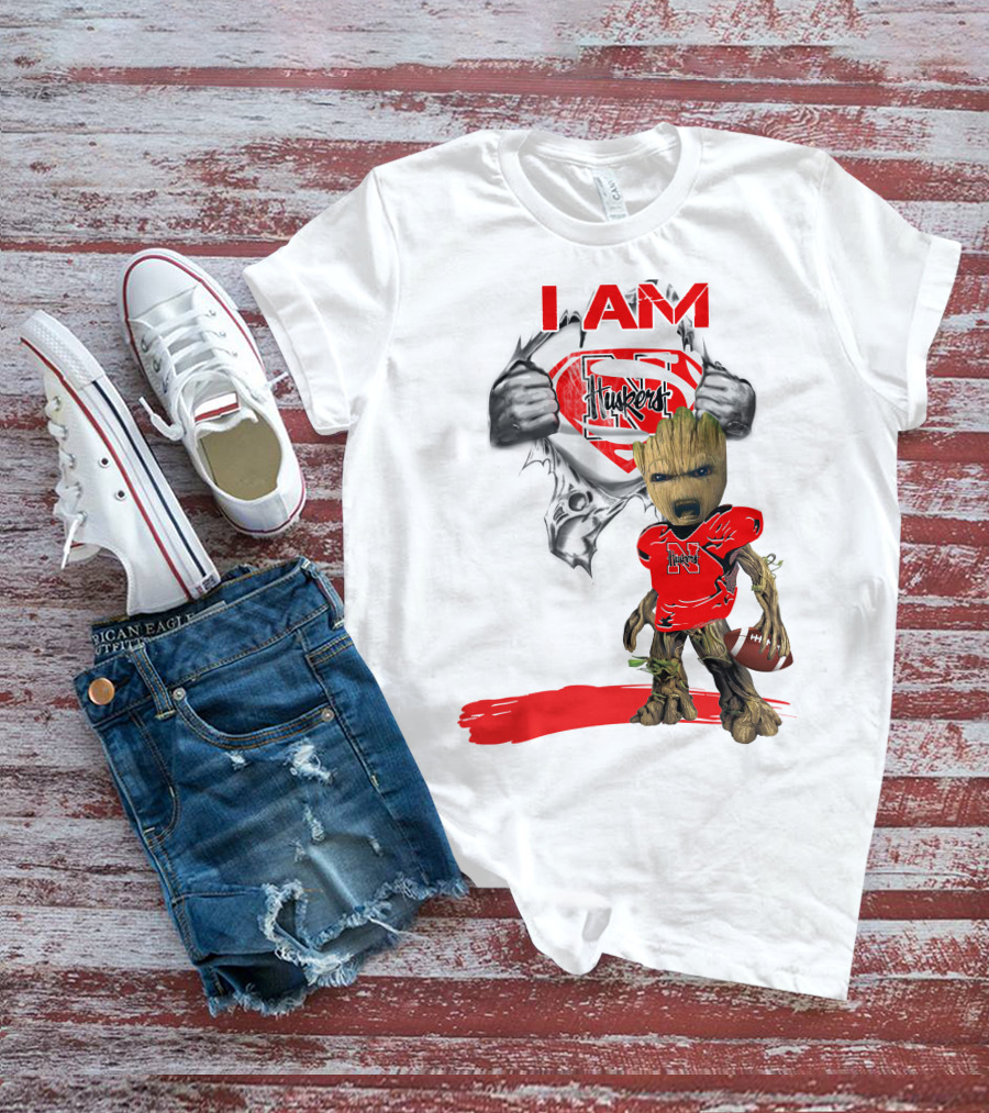 I Am Husker Baby Groot Superman Cornhuskers Football T-Shirt