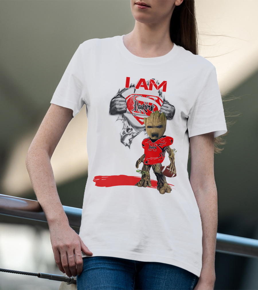 I Am Husker Baby Groot Superman Cornhuskers Football T-Shirt