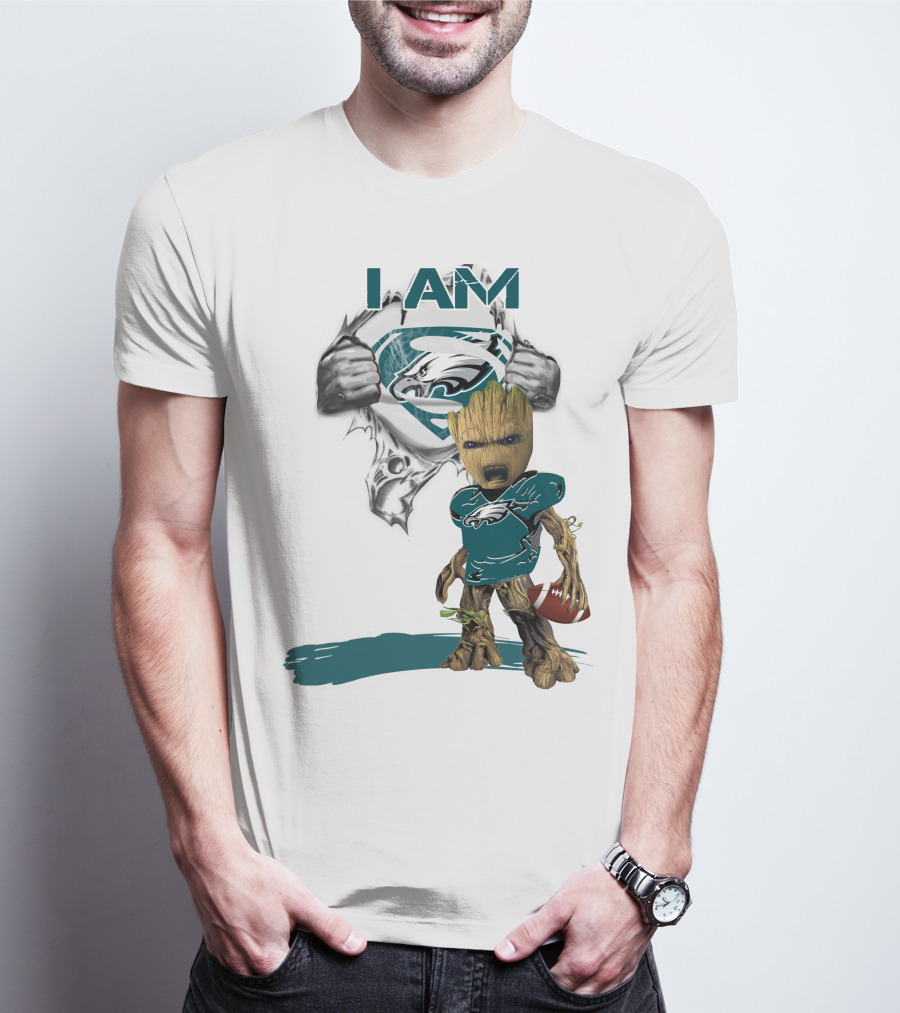 I Am Eagles Baby Groot Superman Football Fan T-Shirt