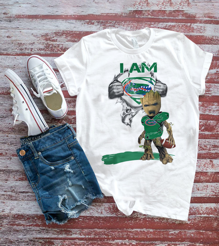I AM Gators Baby Groot Superman Football T-Shirt