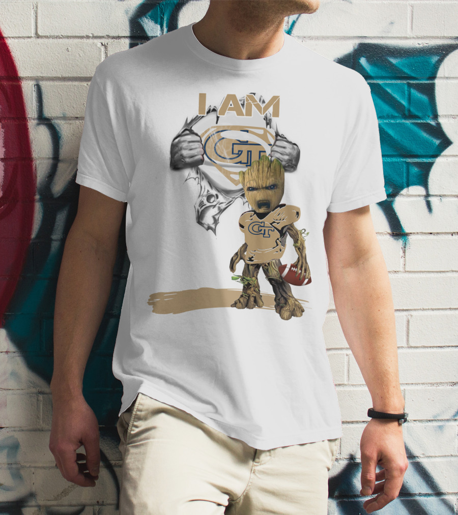 I AM Georgia Tech Baby Groot Superman Football T-Shirt
