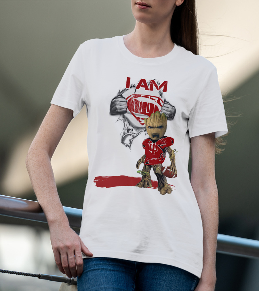 I AM Hoosiers Baby Groot Superman Football T-Shirt