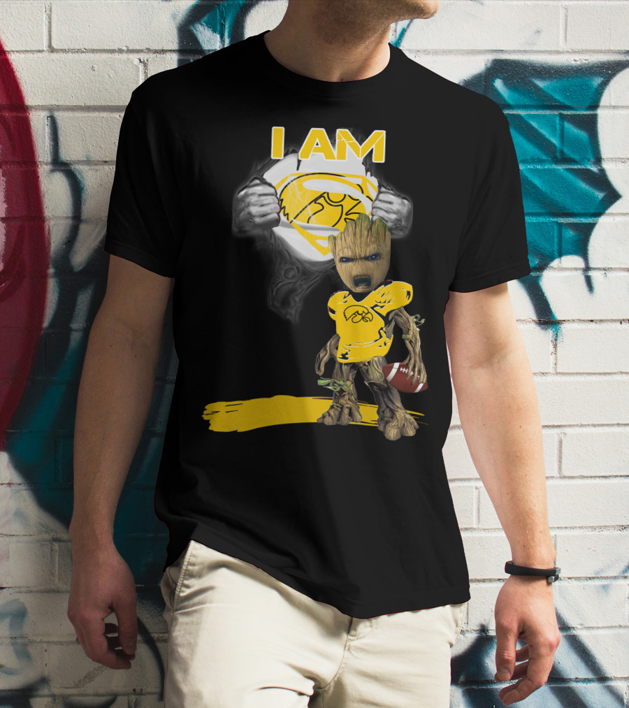 Iowa Hawkeyes Baby Groot Superman Football T-Shirt