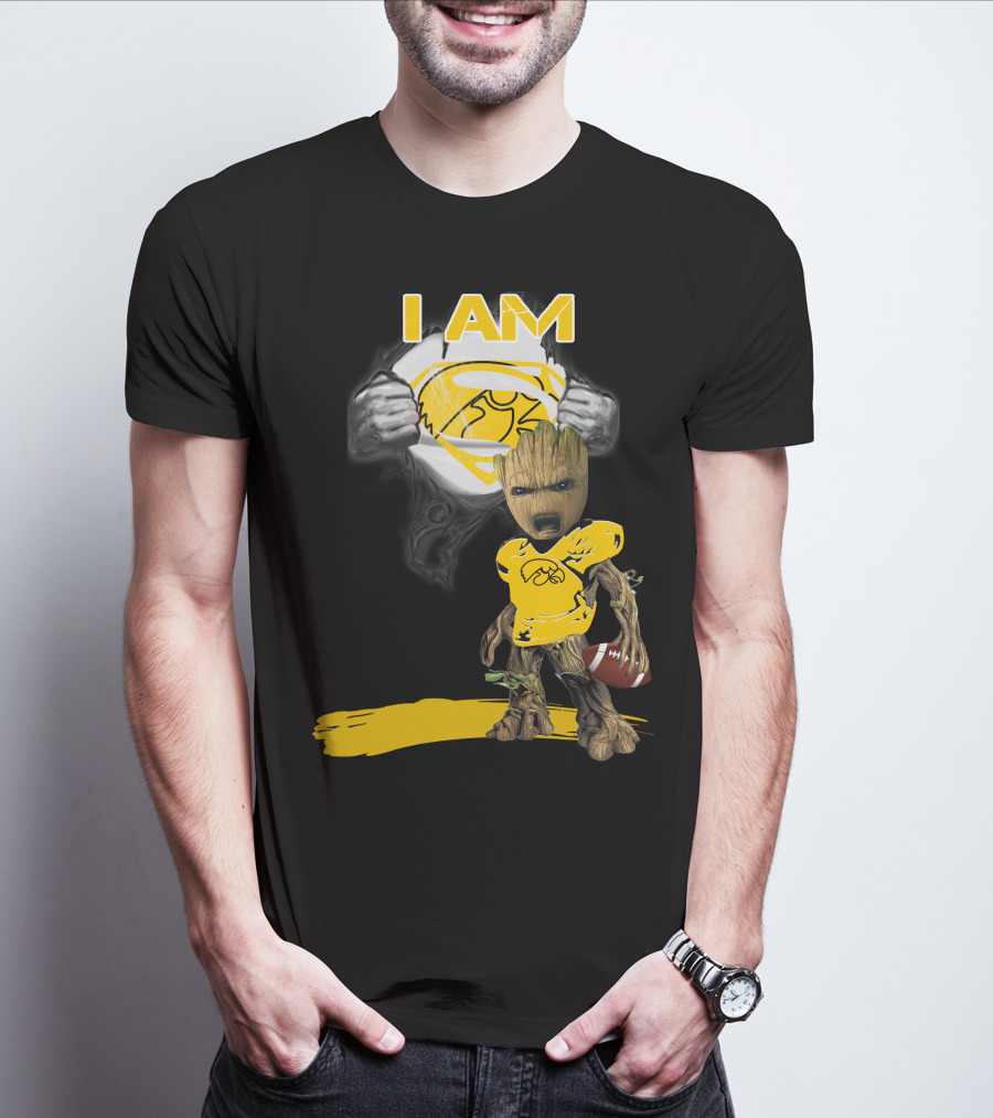 Iowa Hawkeyes Baby Groot Superman Football T-Shirt
