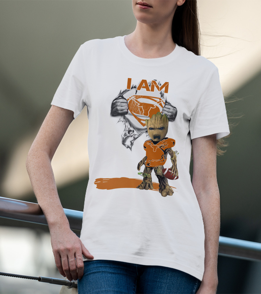 I Am Longhorn Baby Groot Superman Football T-Shirt