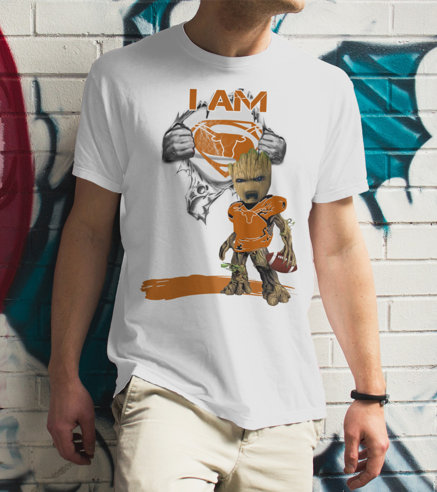 I Am Longhorn Baby Groot Superman Football T-Shirt