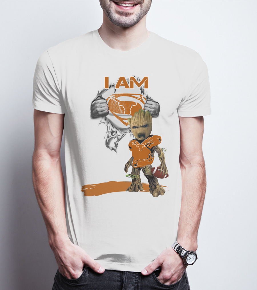 I Am Longhorn Baby Groot Superman Football T-Shirt