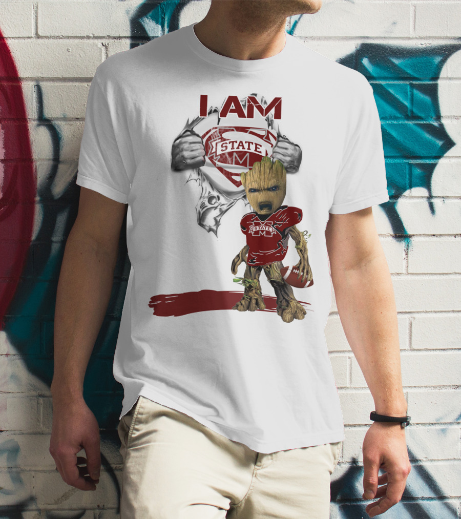 I Am Mississippi State Baby Groot Superman Football T-Shirt