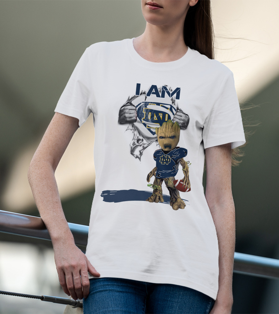 I Am Notre Dame ND Baby Groot Superman Football T-Shirt
