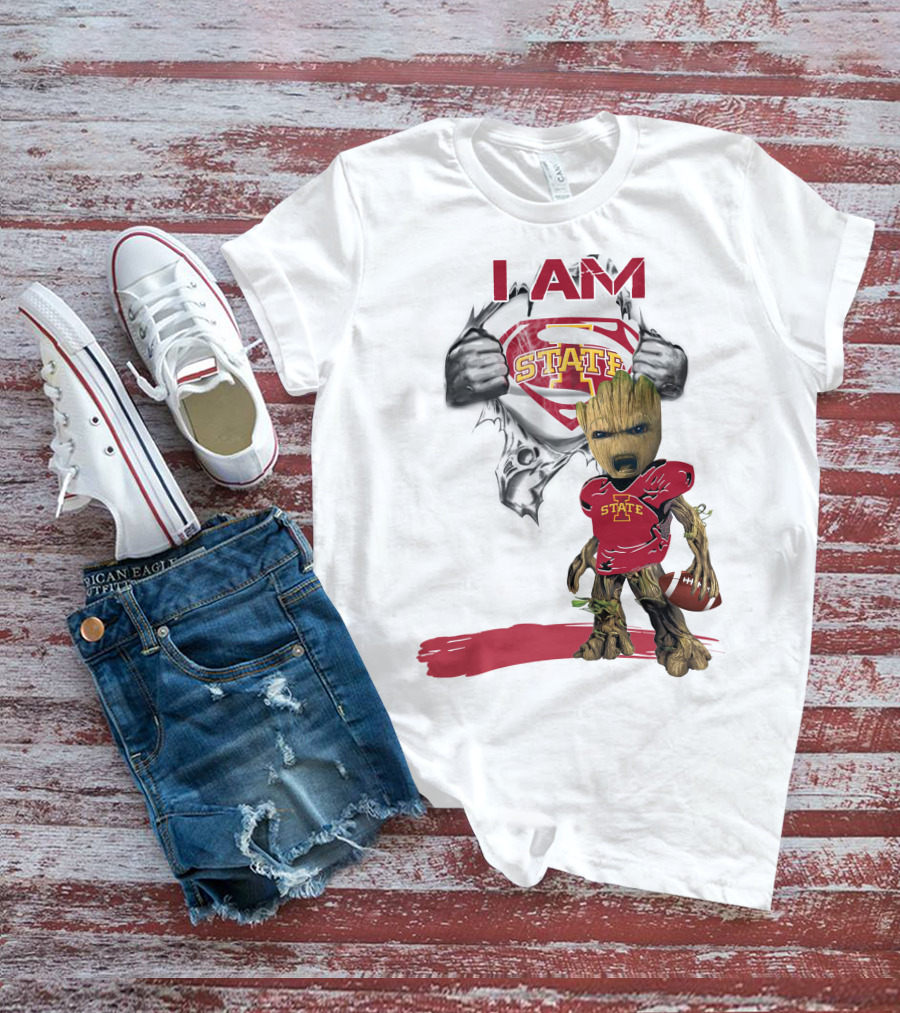 I Am Iowa State Baby Groot Superman Football Fan T-Shirt