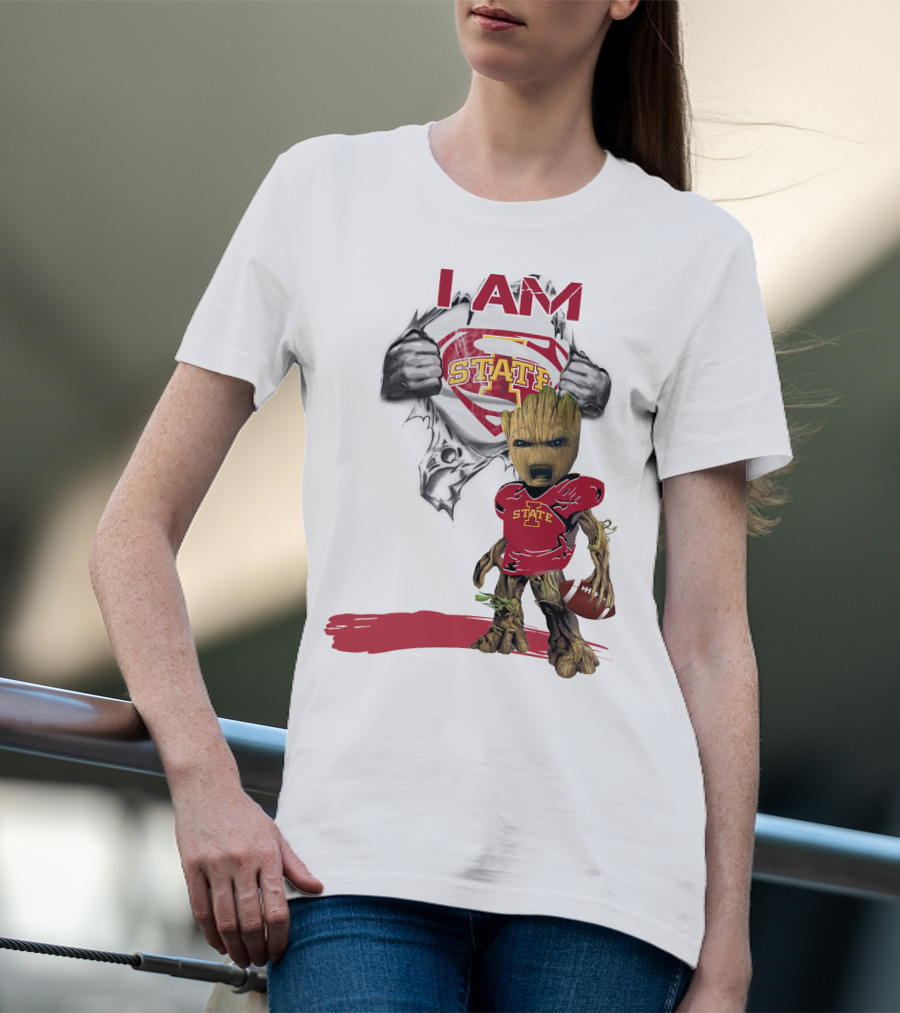 I Am Iowa State Baby Groot Superman Football Fan T-Shirt
