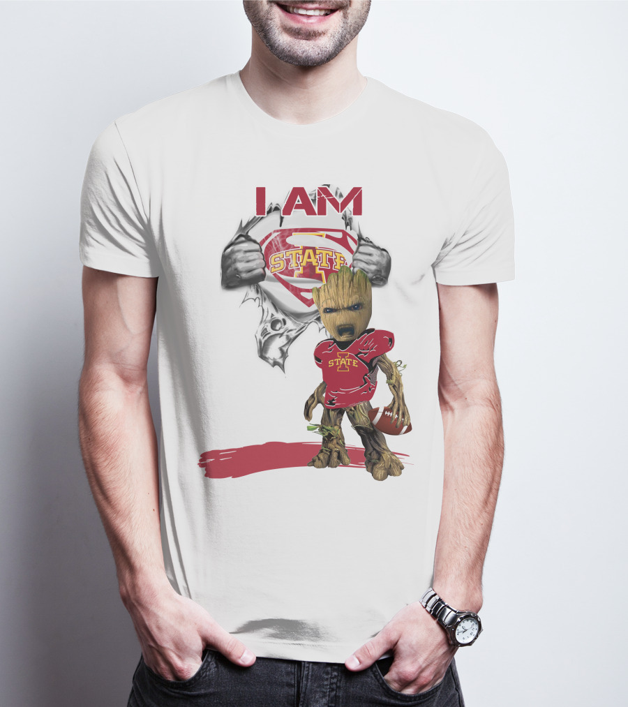 I Am Iowa State Baby Groot Superman Football Fan T-Shirt