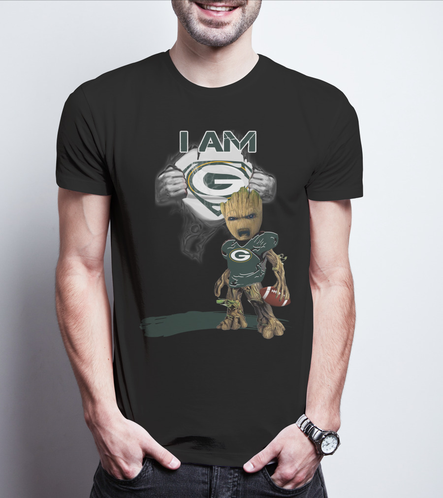 Packers Baby Groot I Am Green Bay Football Fan T-Shirt