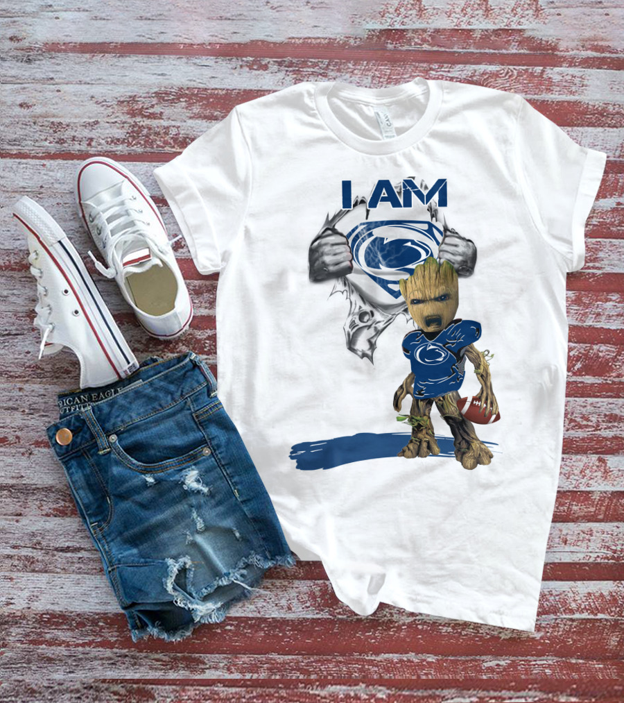 I Am Baby Groot Penn State Football Holding Superman T-Shirt