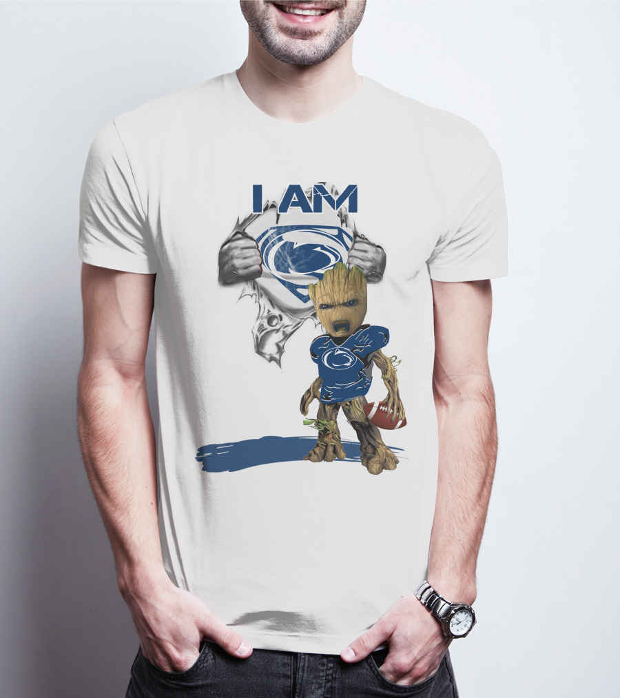 I Am Baby Groot Penn State Football Holding Superman T-Shirt