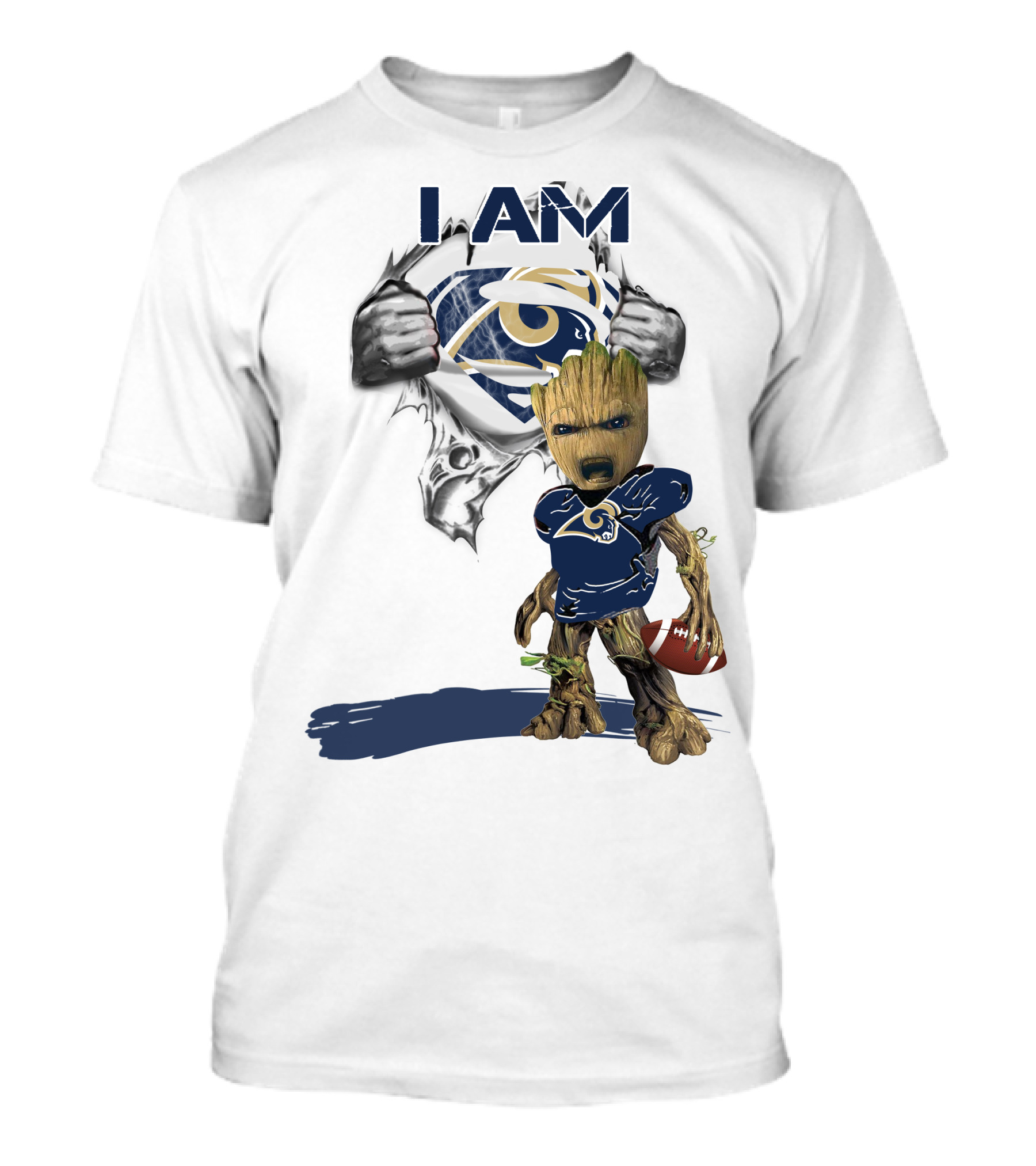 I AM Rams Baby Groot Superman Football Hero T-Shirt