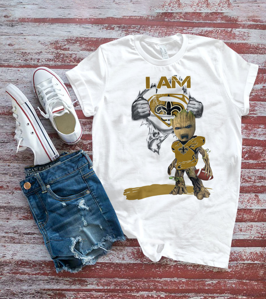 I Am Baby Groot Saints Superman Football T-Shirt