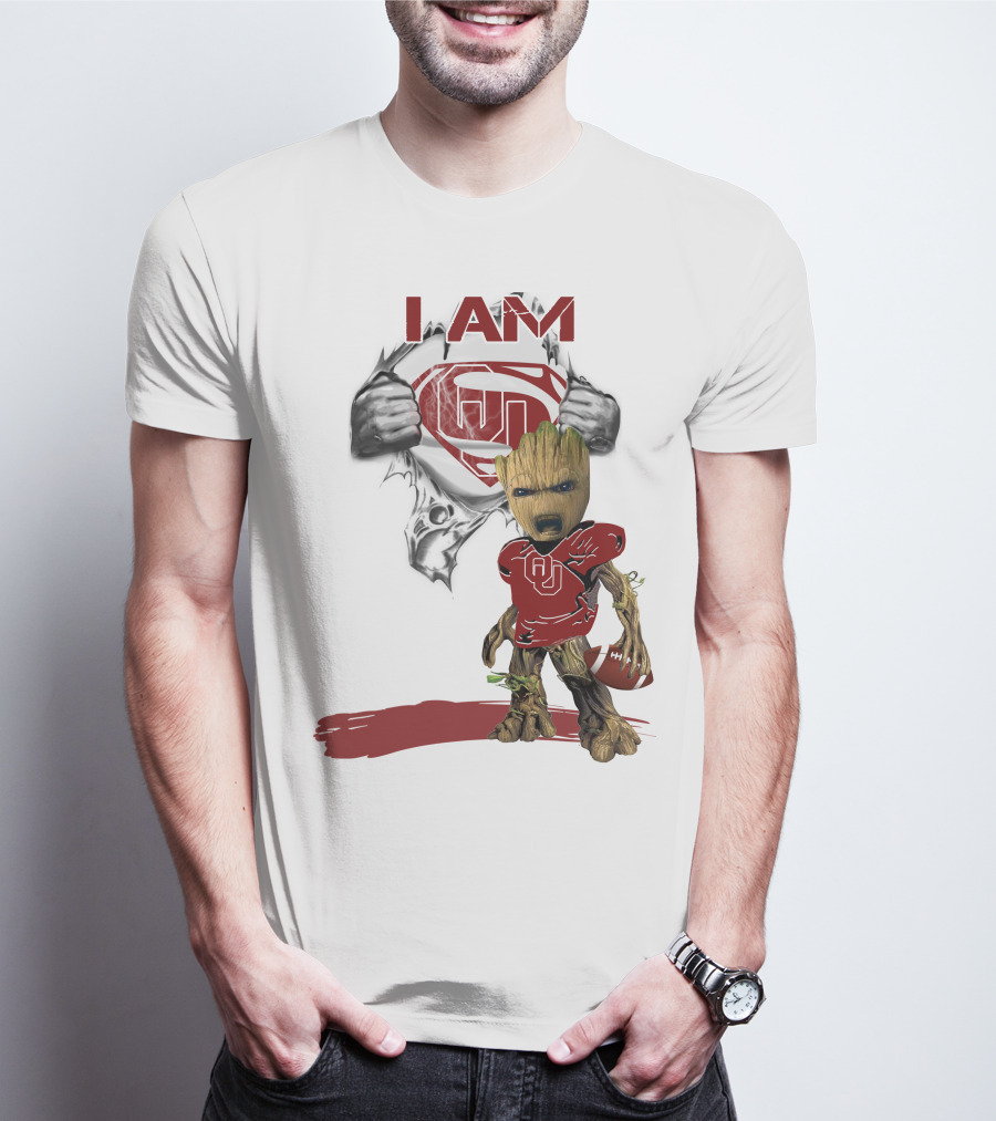 I AM Sooners Baby Groot Superman Football T-Shirt