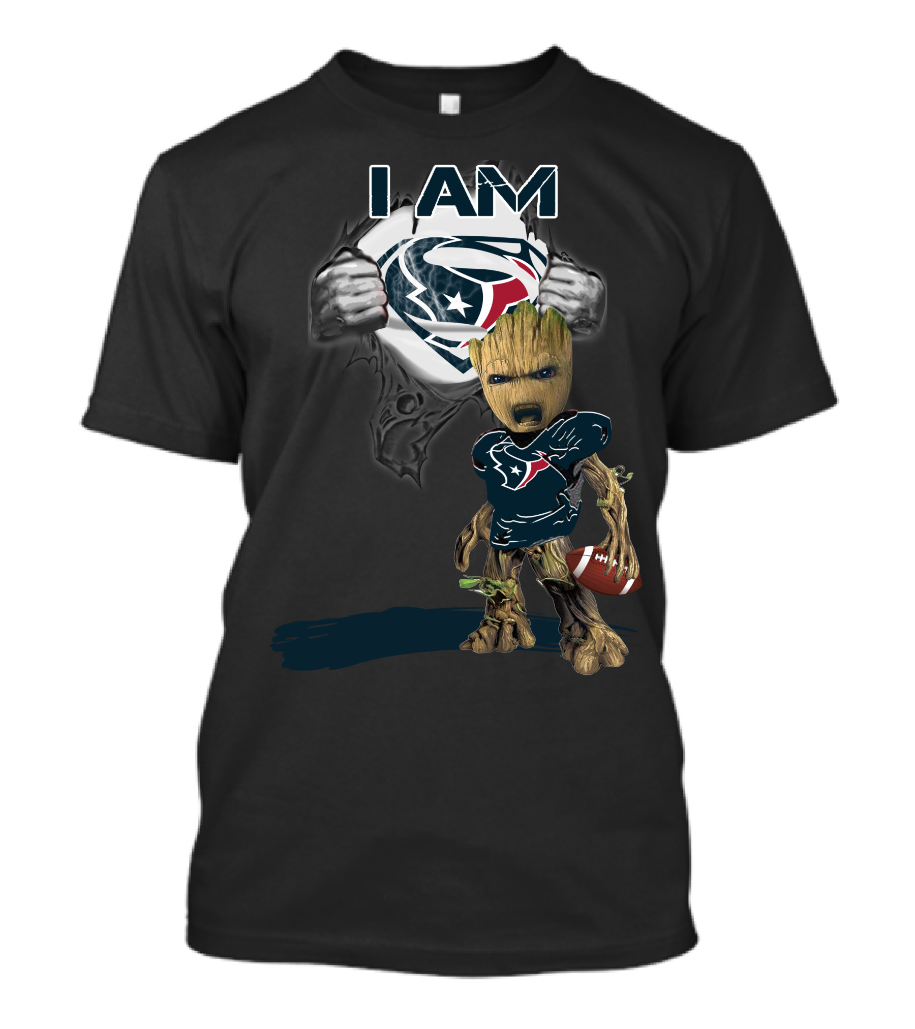 I Am Texans Baby Groot Superman Logo Football T-Shirt