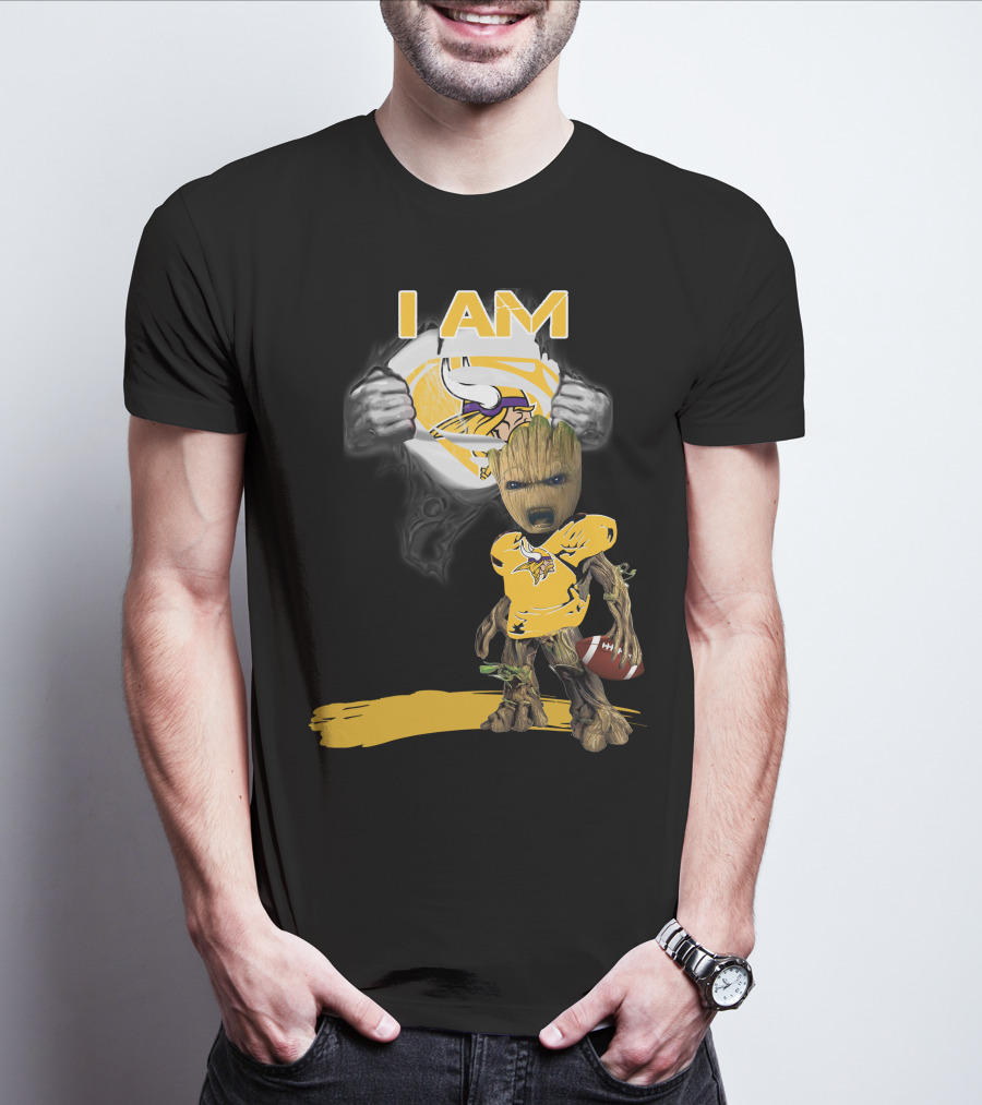 I AM Vikings Baby Groot Superman Football Fusion T-Shirt