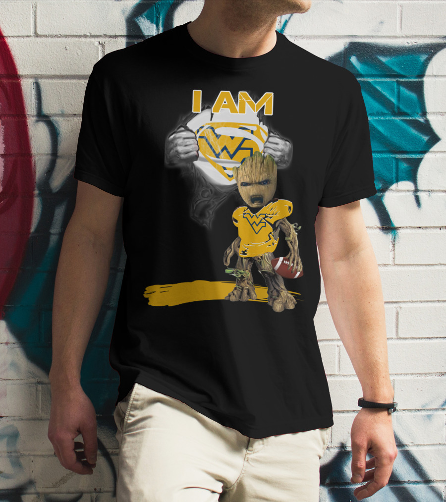 West Virginia Baby Groot Superman Football T-Shirt