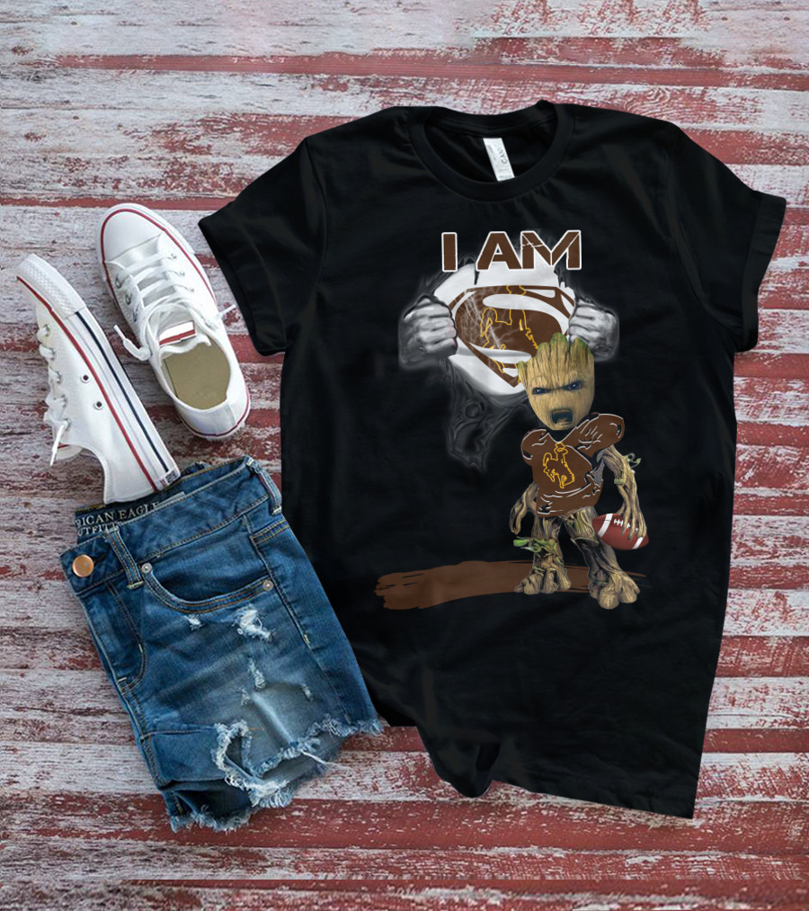 I AM Wyoming Baby Groot Superman Football T-Shirt