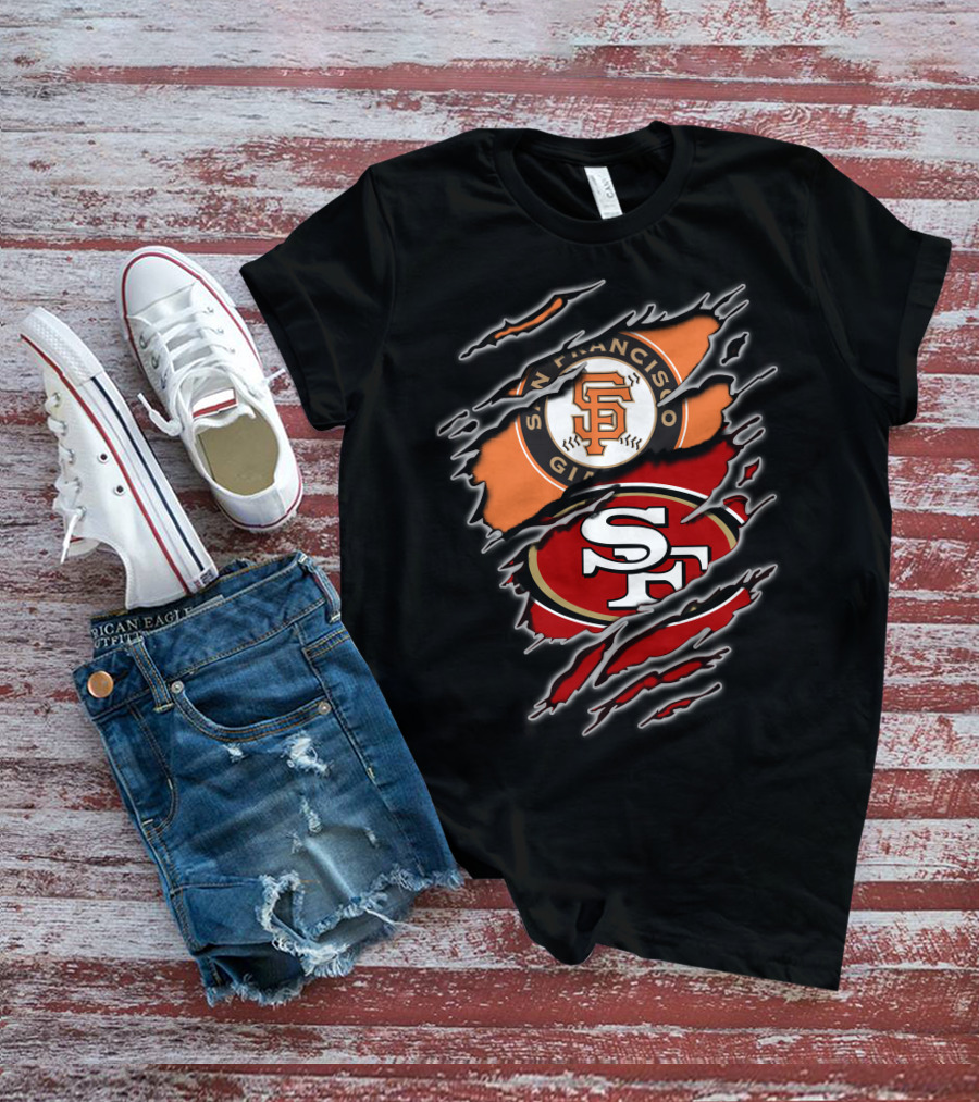 San Francisco Giants 49ers SF Logo Dual Team Claw Marks T-Shirt