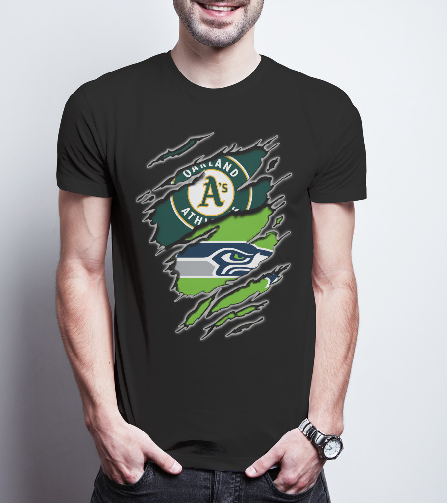Oakland Athletics And Seahawks Split T-Shirt