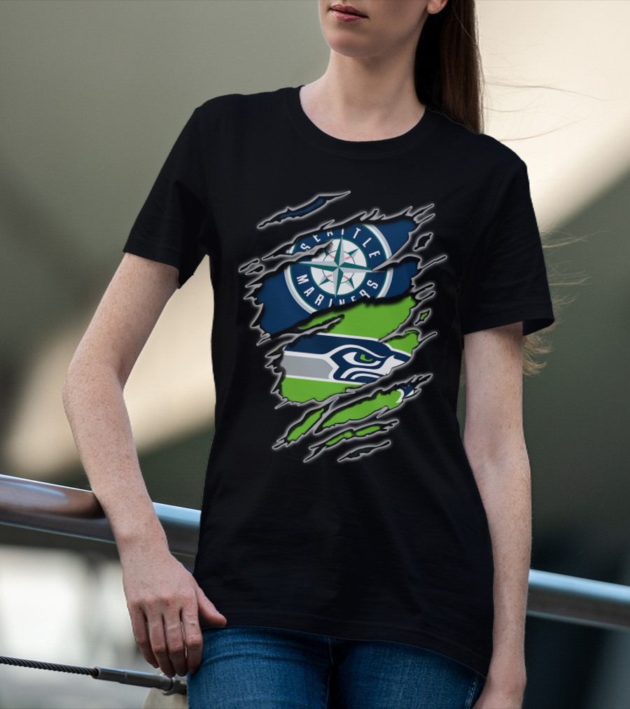 Seattle Seahawks Mariners Logo Claw Rip T-Shirt