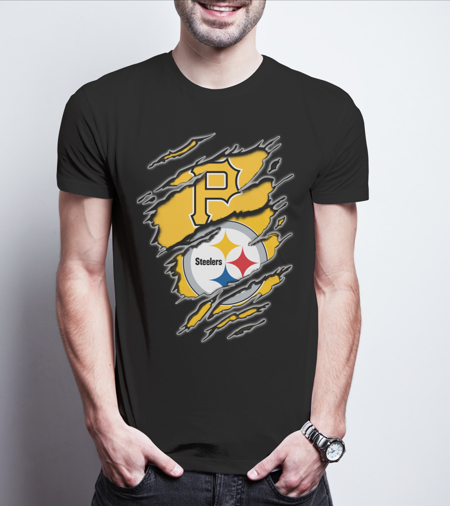 Steelers Pirates Torn Ripped Merge T-Shirt
