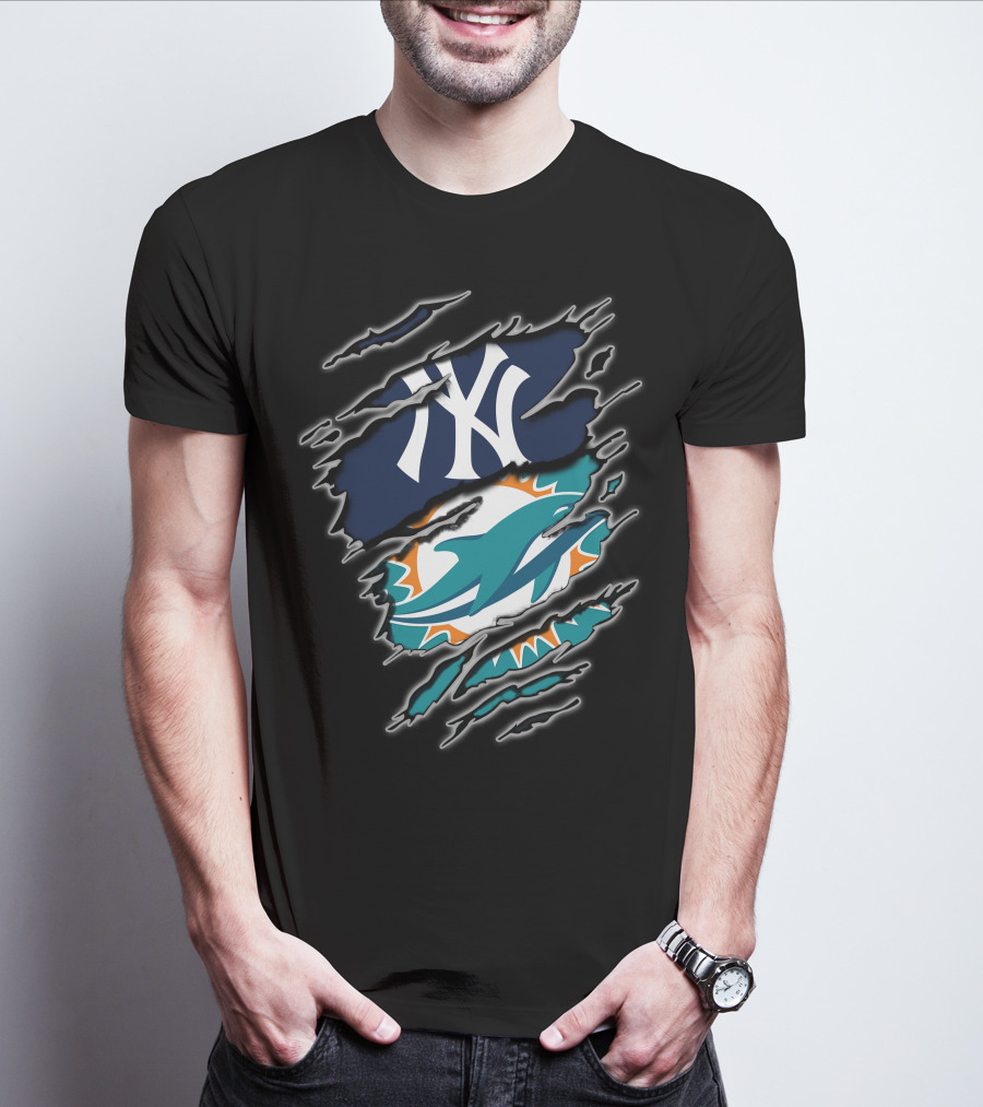 New York Yankees Miami Dolphins Fan Fusion T-Shirt