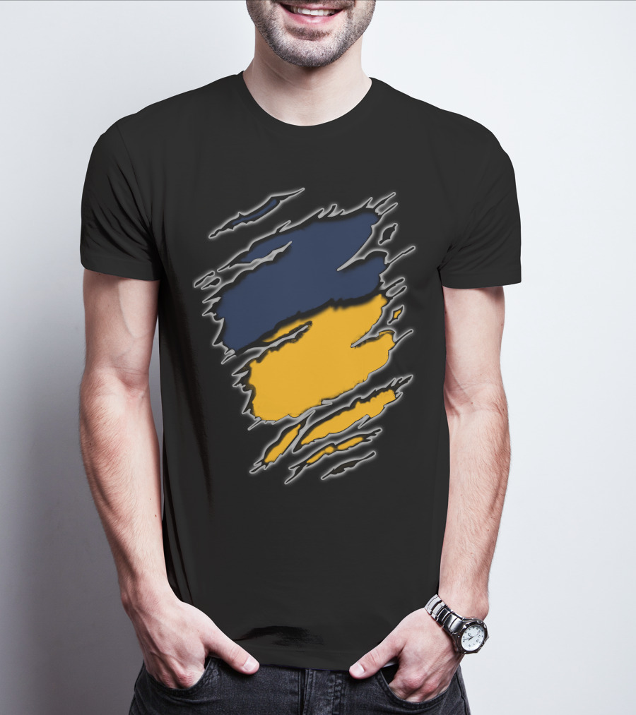 Pac Yan Worn Claw Marks Blue Yellow Gradient T-Shirt