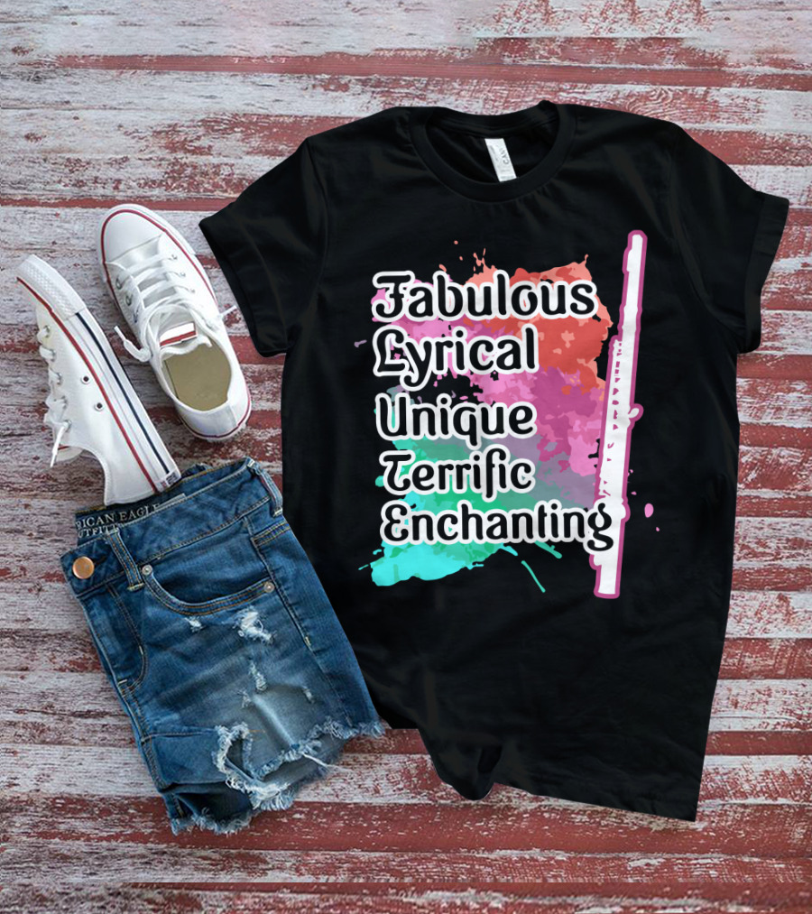 Fabulous Lyrical Unique Terrific Enchanting Flute Colorful Background T-Shirt