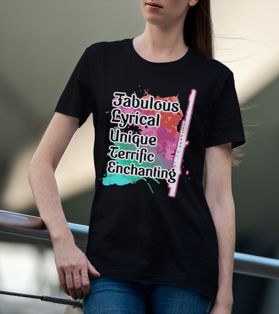 Fabulous Lyrical Unique Terrific Enchanting Flute Colorful Background T-Shirt