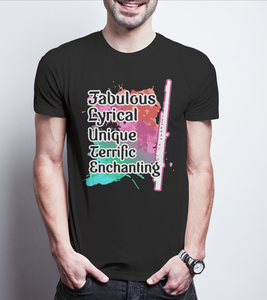 Fabulous Lyrical Unique Terrific Enchanting Flute Colorful Background T-Shirt