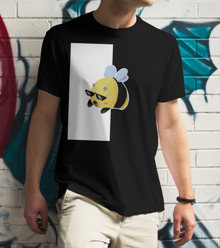 Tubbo And Ranboo Cool Bee Sunglasses Black And White Background T-Shirt