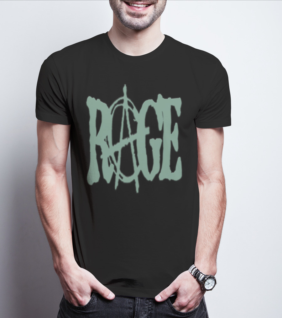 RAGE Anarchy Symbol Text T-Shirt