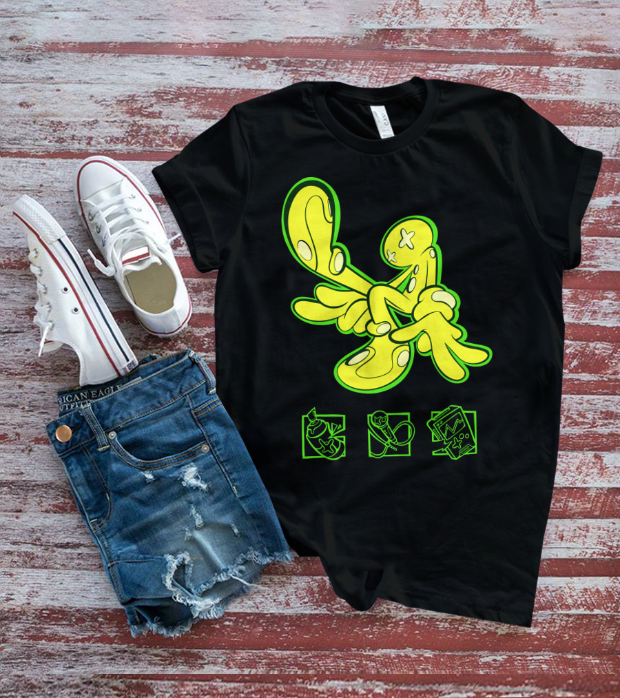 OFFCANNY Neon Cartoon Figure With Iconic Symbols T-Shirt