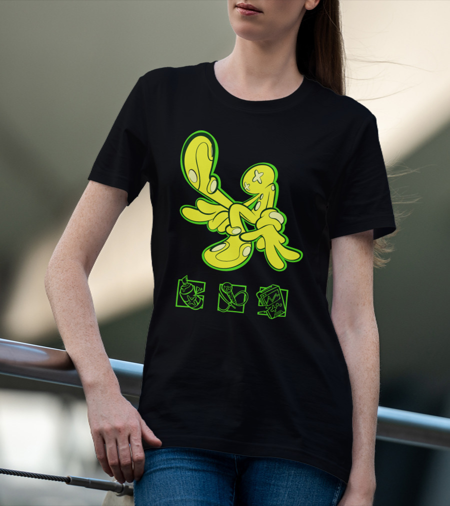 OFFCANNY Neon Cartoon Figure With Iconic Symbols T-Shirt