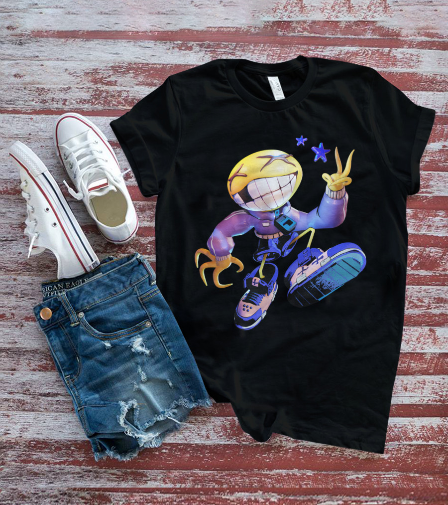 OFFCANNY Smile Face Character With Sneakers And Peace Sign T-Shirt