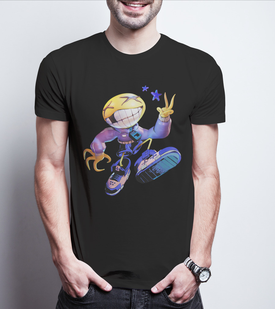 OFFCANNY Smile Face Character With Sneakers And Peace Sign T-Shirt