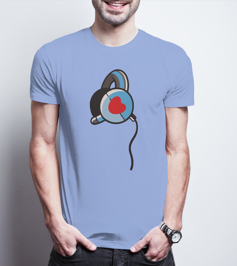 Wallibear Heart Headphones Blue Background T-Shirt