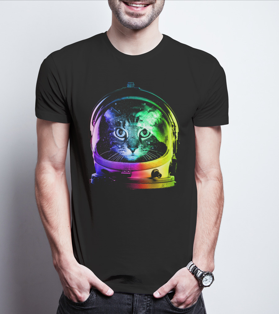 Astronaut Cat Classic Funny Cat In Space Helmet With Rainbow Glow T-Shirt