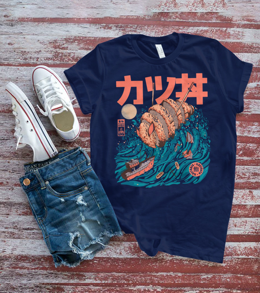 Katsuju Active Sushi Ship Tsunami Katakana Japan Illustration Lunatic Sushi T-Shirt