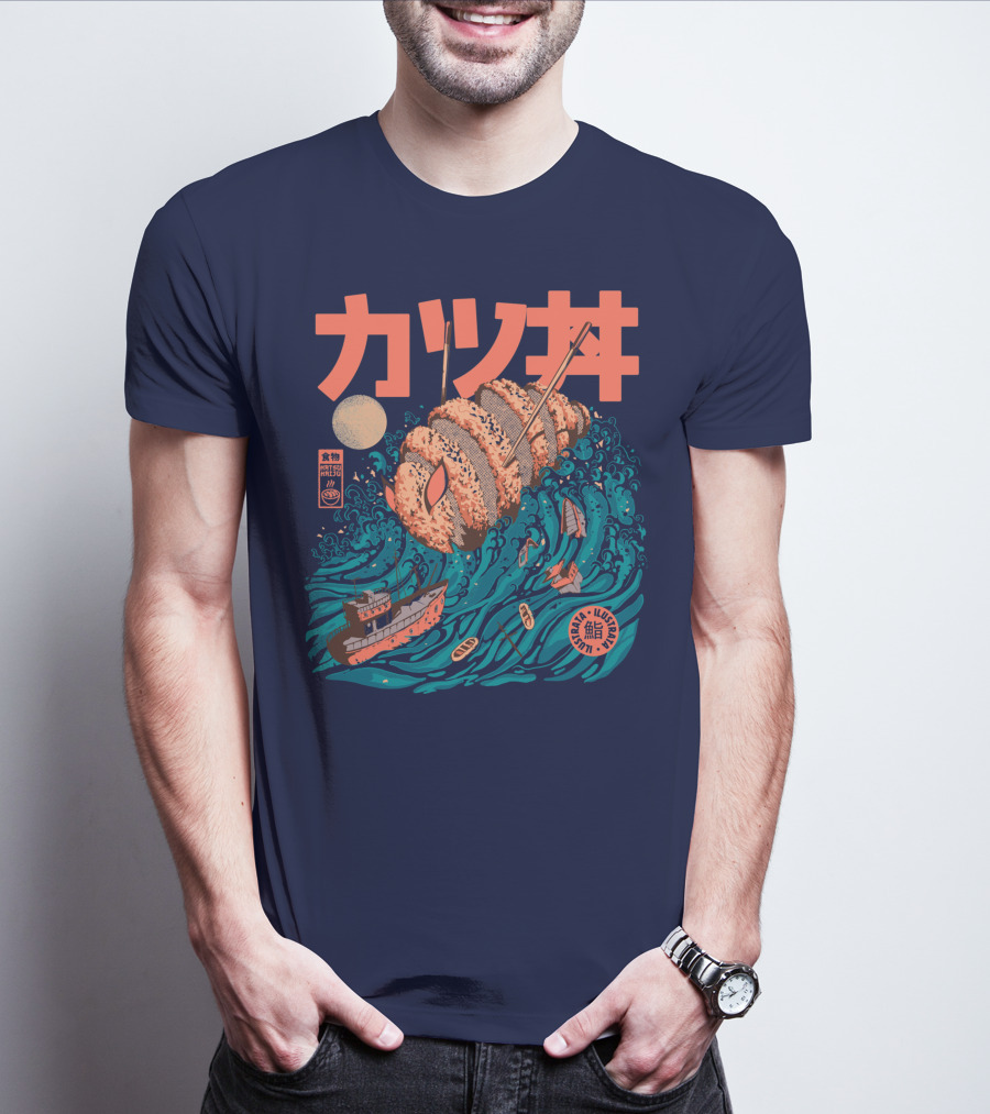Katsuju Active Sushi Ship Tsunami Katakana Japan Illustration Lunatic Sushi T-Shirt