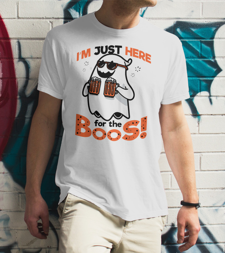 I'm Just Here For The Boos With Ghost Holding Beers T-Shirt