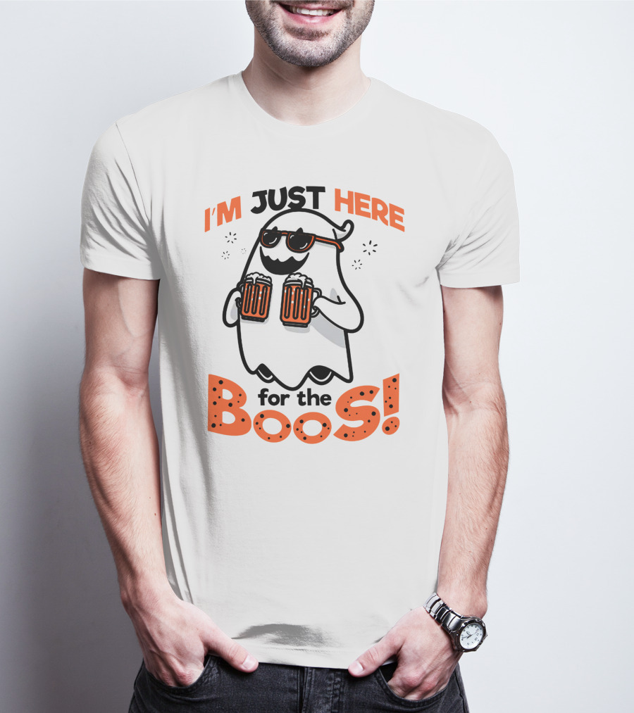 I'm Just Here For The Boos With Ghost Holding Beers T-Shirt