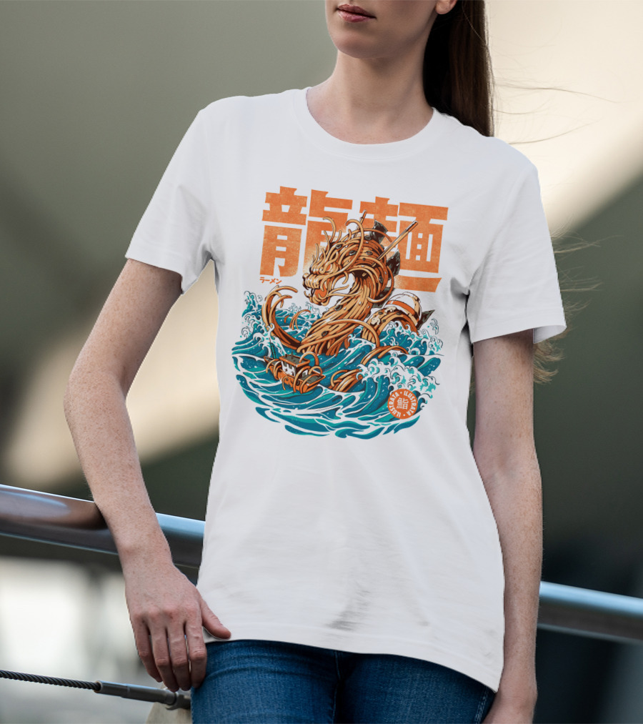 Great Ramen Dragon Kanagawa Woodblock Waves Japan T-Shirt