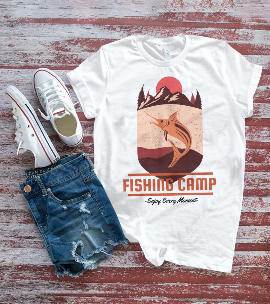 FISHING CAMP Enjoy Every Moment Mountain Fish Sun T-Shirt
